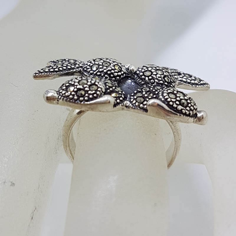Sterling Silver Marcasite Two Rabbits / Bunny Ring