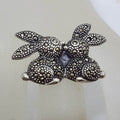 Sterling Silver Marcasite Two Rabbits / Bunny Ring