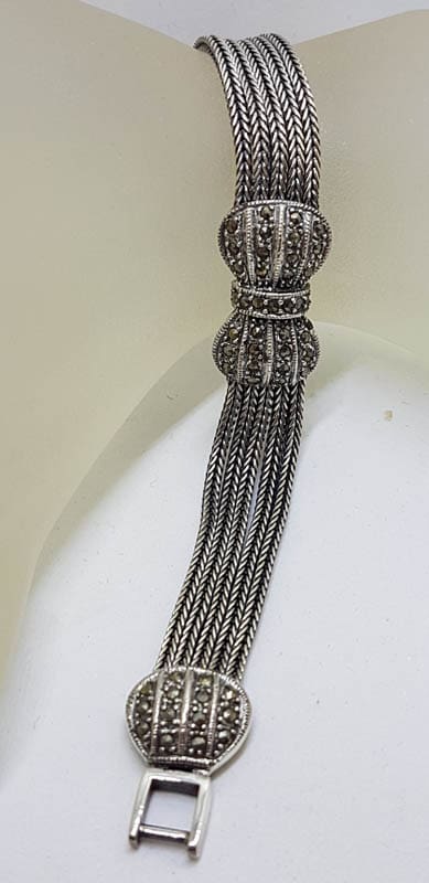 Sterling Silver Marcasite Wide Bow Bracelet