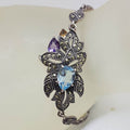 Sterling Silver Marcasite, Topaz, Amethyst and Citrine Ornate Leaf Bracelet