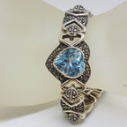 Sterling Silver Heavy Marcasite &amp; Topaz Heart Bracelet