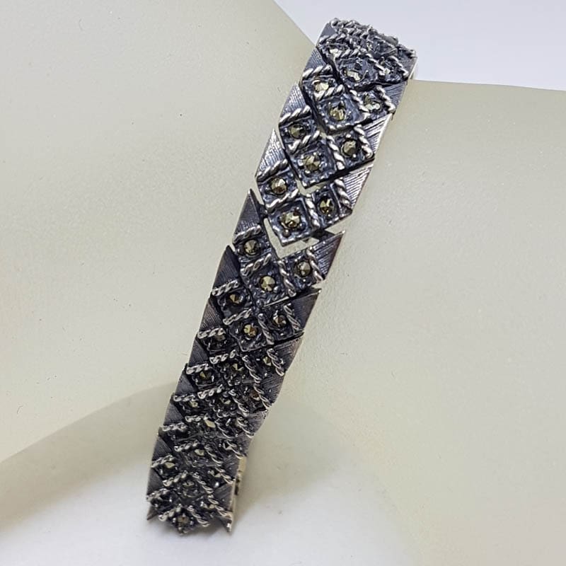 Sterling Silver Wide Marcasite Bracelet