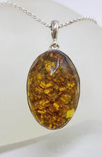 Sterling Silver Faceted Oval Natural Green Baltic Amber Pendant on Silver Chain