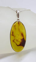 Sterling Silver Large Oval Natural Green Colombian Amber Pendant on Silver Chain