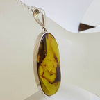 Sterling Silver Large Oval Natural Green Colombian Amber Pendant on Silver Chain
