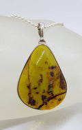 Sterling Silver Large Teardrop / Pear Shape Natural Green Colombian Amber Pendant on Silver Chain