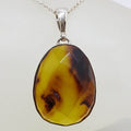 Sterling Silver Faceted Oval Natural Green Colombian Amber Pendant on Silver Chain