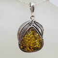 Sterling Silver Natural Baltic Amber Gum Leaf Design Triangular Pendant on Silver Chain