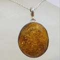 Sterling Silver Natural Baltic Amber Large Round Pendant on Silver Chain