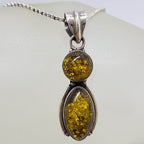 Sterling Silver Natural Green Baltic Amber Two Stone Pendant on Silver Chain