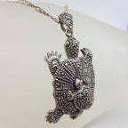 Sterling Silver Marcasite Mother and Baby Turtle Pendant on Sterling Silver Chain