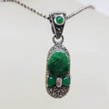 Sterling Silver Marcasite Green Pin Cushion Shoe Pendant on Sterling Silver Chain
