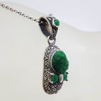 Sterling Silver Marcasite Green Pin Cushion Shoe Pendant on Sterling Silver Chain