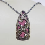Sterling Silver Marcasite with Purple Enamel Ornate Pendant on Sterling Silver Chain