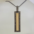 Sterling Silver Marcasite with Orange Enamel Pendant on Sterling Silver Chain