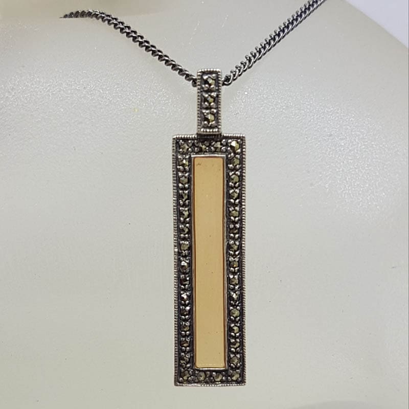 Sterling Silver Marcasite with Orange Enamel Pendant on Sterling Silver Chain