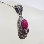 Sterling Silver Marcasite Red Pin Cushion Shoe Pendant on Sterling Silver Chain