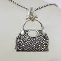 Sterling Silver Marcasite Handbag Pendant on Sterling Silver Chain