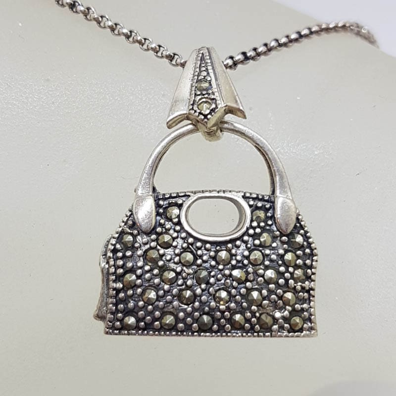 Sterling Silver Marcasite Handbag Pendant on Sterling Silver Chain