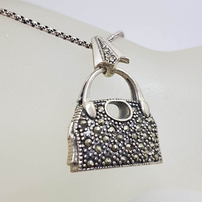 Sterling Silver Marcasite Handbag Pendant on Sterling Silver Chain
