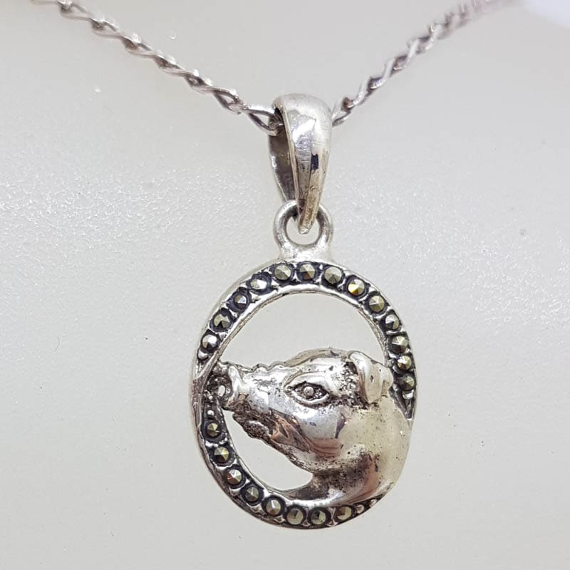 Sterling Silver Marcasite Pig Pendant on Sterling Silver Chain