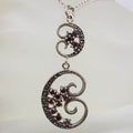 Sterling Silver Marcasite &amp; Garnet Long Ornate Pendant on Sterling Silver Chain