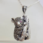 Sterling Silver Marcasite Australian Koala with Ruby Eyes Pendant on Sterling Silver Chain