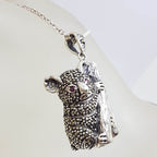 Sterling Silver Marcasite Australian Koala with Ruby Eyes Pendant on Sterling Silver Chain