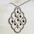 Sterling Silver Marcasite Large Open Design Pendant with Red Enamel Droplets Pendant on Silver Chain