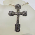 Sterling Silver Marcasite Large Cross / Crucifix Pendant on Sterling Silver Chain