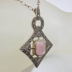 Sterling Silver Marcasite &amp; Pink Mother of Pearl Pendant on Sterling Silver Chain