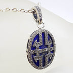 Sterling Silver Large Oval Marcasite and Lapis Lazuli Ornate Design Enhancer Pendant on Silver Chain