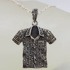 Sterling Silver Marcasite Coat / Shirt Pendant on Sterling Silver Chain