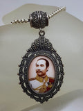 Sterling Silver Marcasite Large Oval Enamel Locket (Prince of Thailand) Pendant on Sterling Silver Chain
