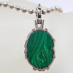 Sterling Silver Large Oval Ornate Marcasite with Malachite and Amethyst Enhancer Pendant on Chain