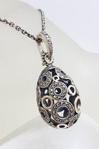 Sterling Silver Large Open Circle Design Large Egg / Oval Shaped Marcasite Enhancer Pendant on Silver Chain