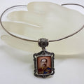 Sterling Silver Marcasite Large Rectangular Enamel Locket (Prince of Thailand) Pendant on Sterling Silver Choker Chain