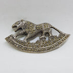Sterling Silver Large Marcasite Big Cat on Crescent Brooch - Puma / Jaguar
