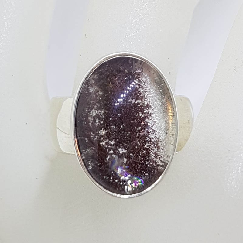 Sterling Silver Oval Phantom Quartz on Wide Band Ring