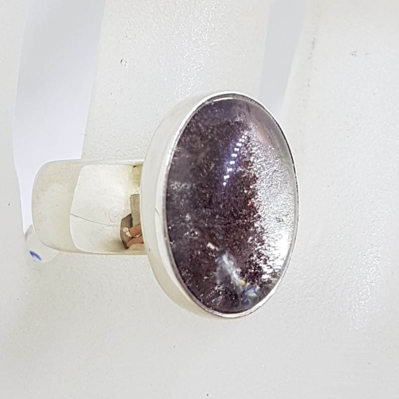 Sterling Silver Oval Phantom Quartz on Wide Band Ring