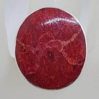 Sterling Silver Large Oval / Round Red Coral Ring