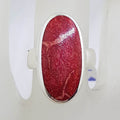 Sterling Silver Long Oval Red Coral Ring
