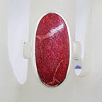 Sterling Silver Long Oval Red Coral Ring
