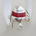 Sterling Silver Red Coral Fish Ring