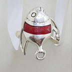 Sterling Silver Red Coral Fish Ring