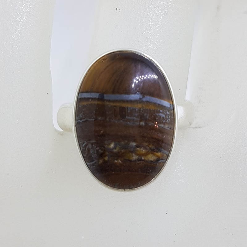 Sterling Silver Large Oval Tiger Eye Ring
