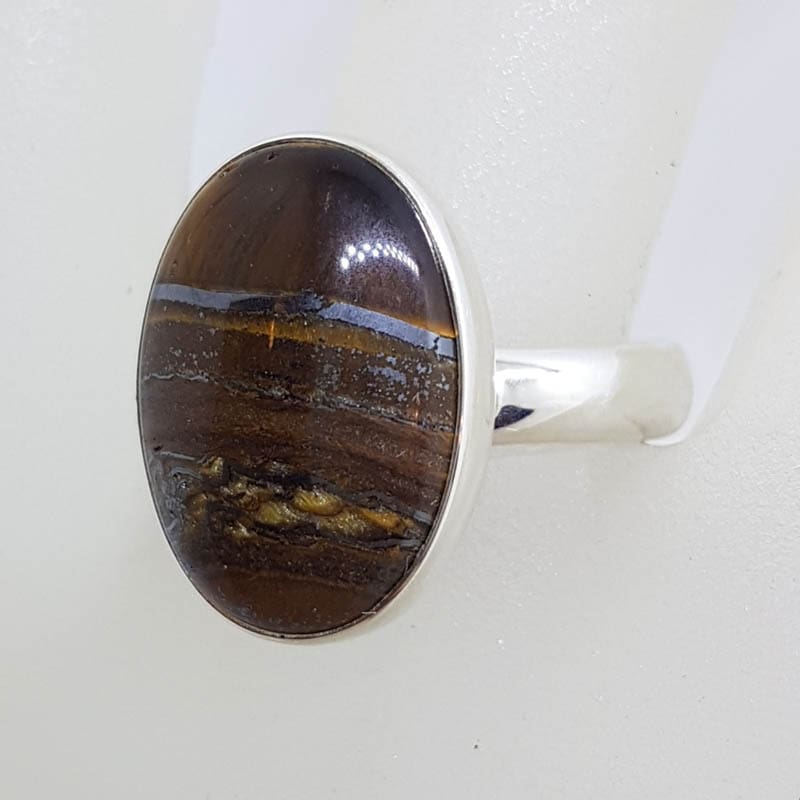 Sterling Silver Large Oval Tiger Eye Ring