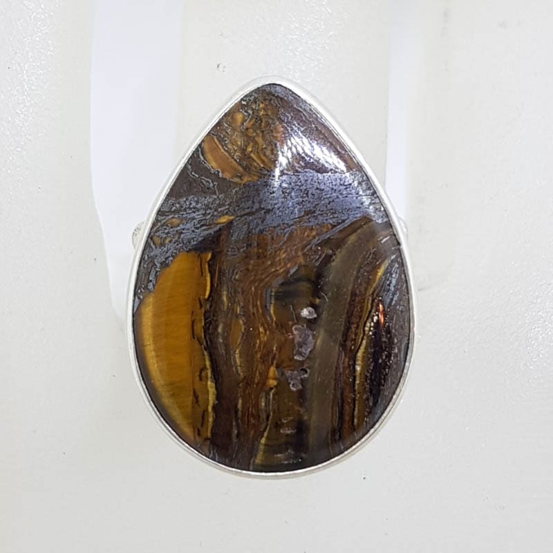Sterling Silver Large Teardrop / Pear Shape Tiger Eye Ring