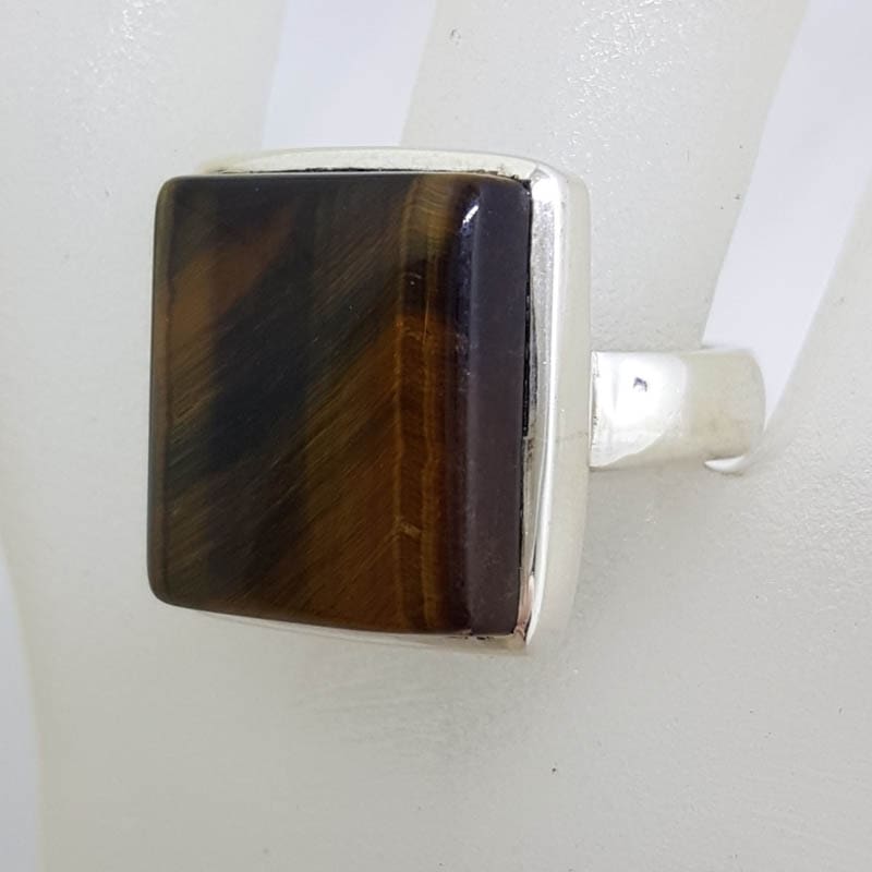 Sterling Silver Large Square Blue Tiger Eye Ring