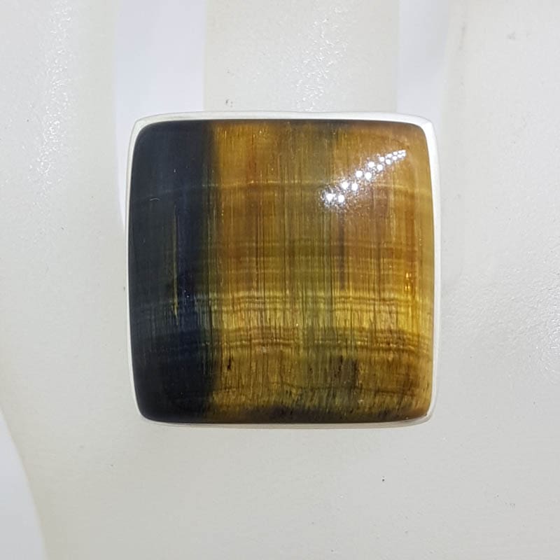 Sterling Silver Large Square Blue Tiger Eye Ring